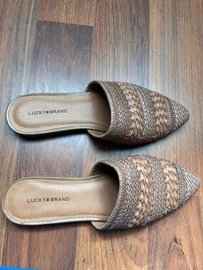 Lucky Brand Woven Pointed Toe Mule Slides in Brown 8.5 worn once